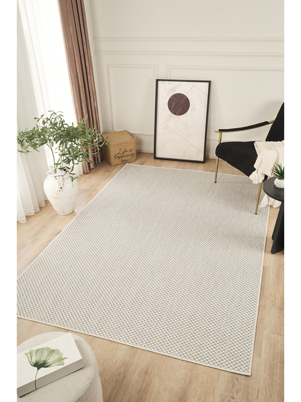 Sisalux 3082 Beyaz Gri Sisal Dokuma Jüt Hav Toz Vermez Halı Salon Mutfak Oda Halısı-80x150