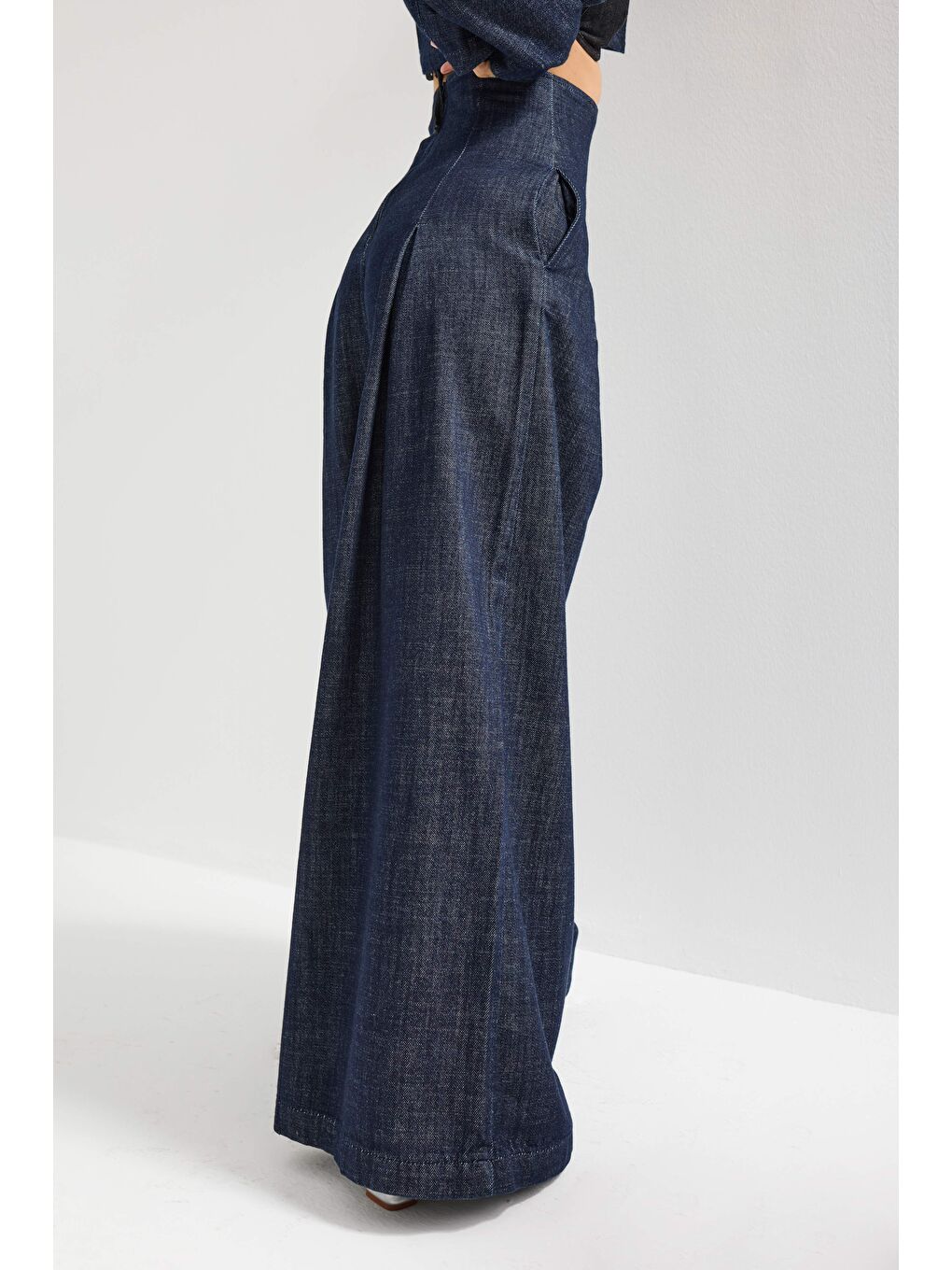 Kadın İndigo Renk 7w5-50 Süper Palazzo Fit Yüksek Bel Özel Tasarım Denim Jean-1