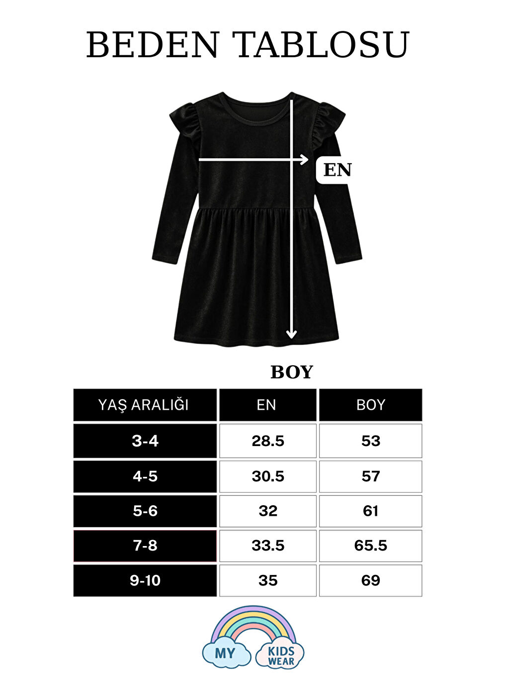 Siyah Kız Çocuk Uzun Kollu Fırfır Detaylı Kadife Elbise 3-10 Yaş 12112-1