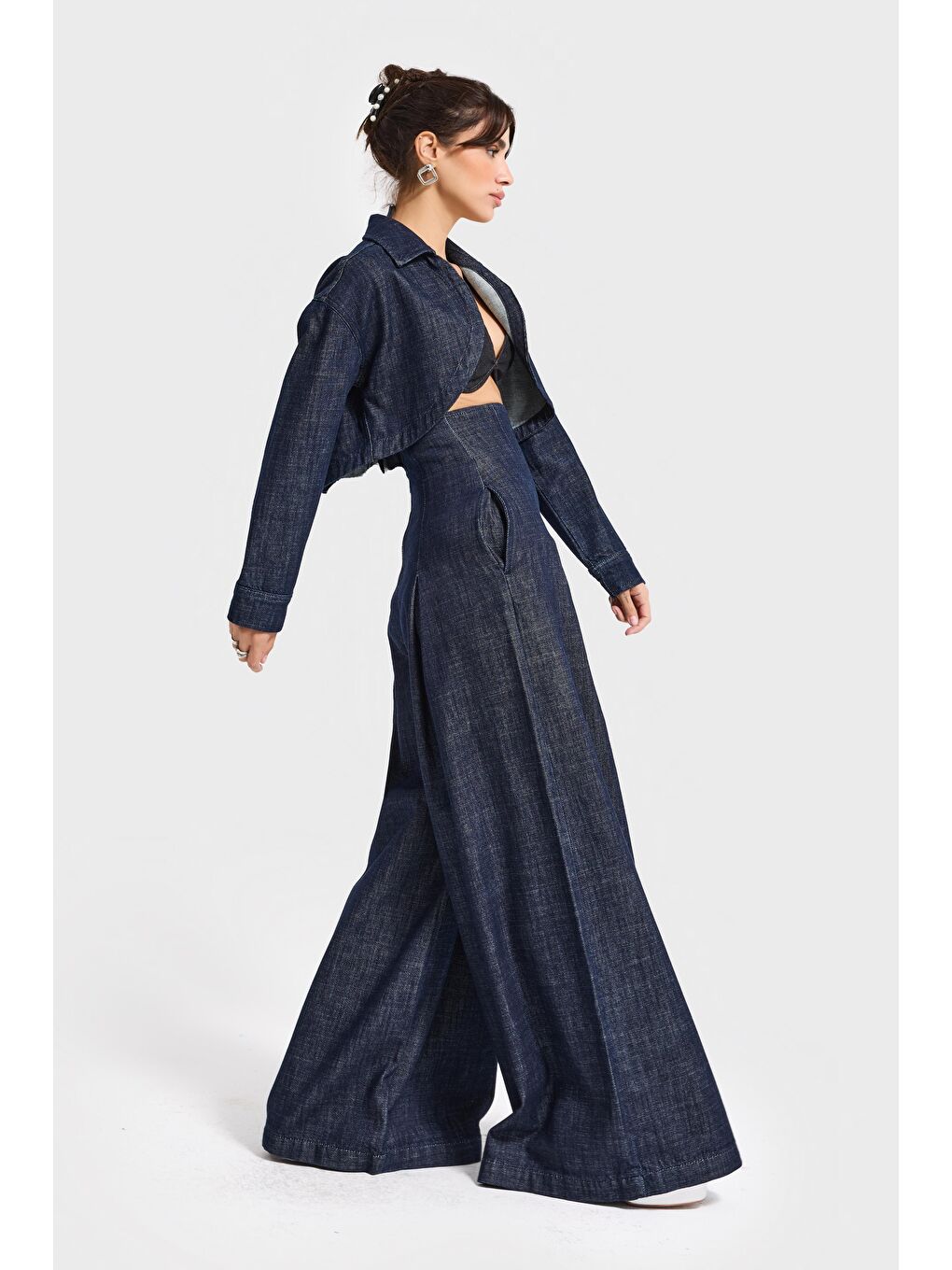 Kadın İndigo Renk 7w5-50 Süper Palazzo Fit Yüksek Bel Özel Tasarım Denim Jean-2