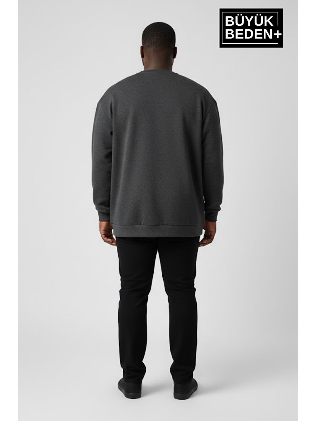 Antrasit Erkek Büyük Beden NY Newyork Baskılı Bisiklet Yaka ince Sweatshirt SPR26BSW956-15-1