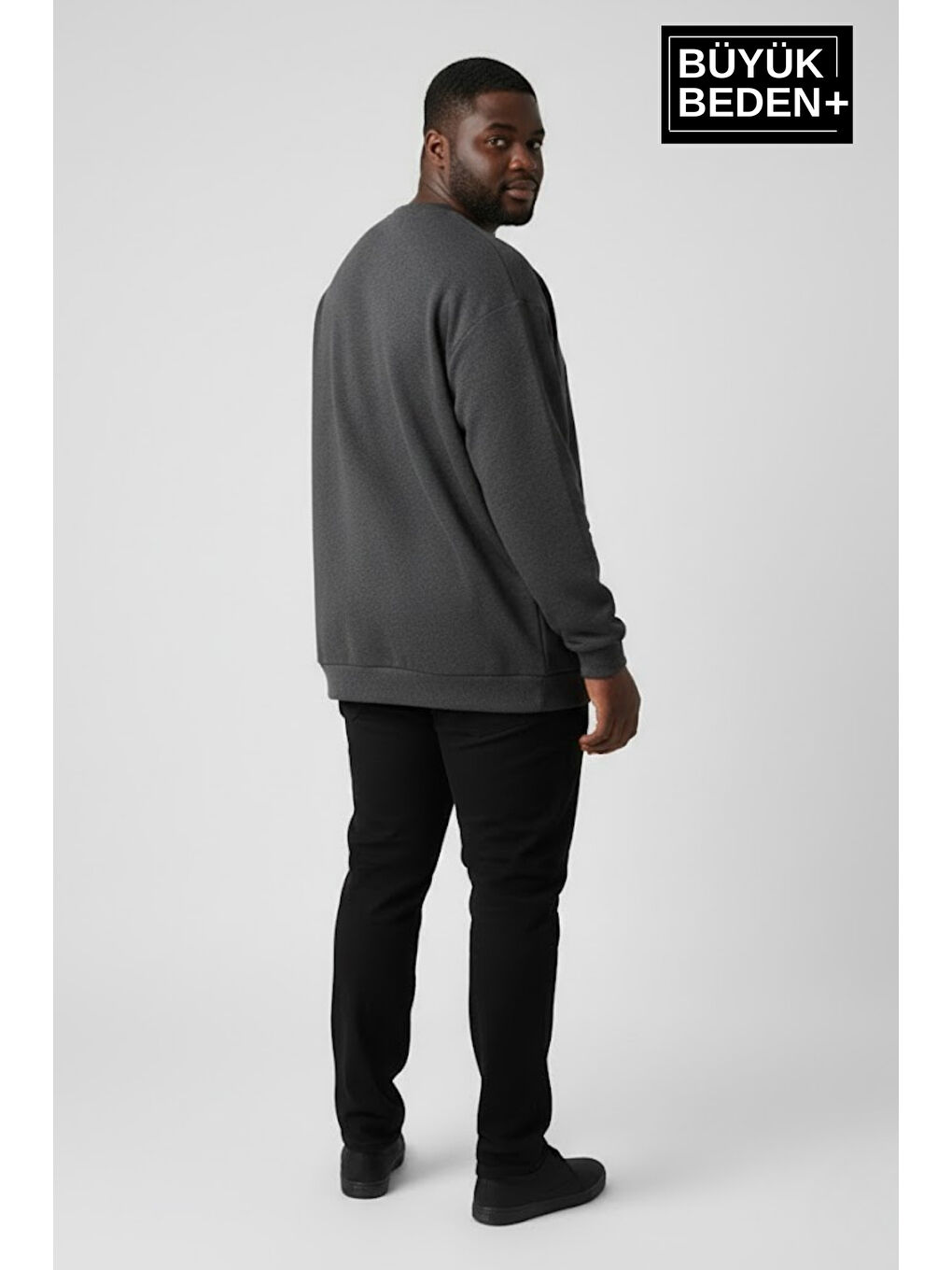 Antrasit Erkek Büyük Beden NY Newyork Baskılı Bisiklet Yaka ince Sweatshirt SPR26BSW956-15-2