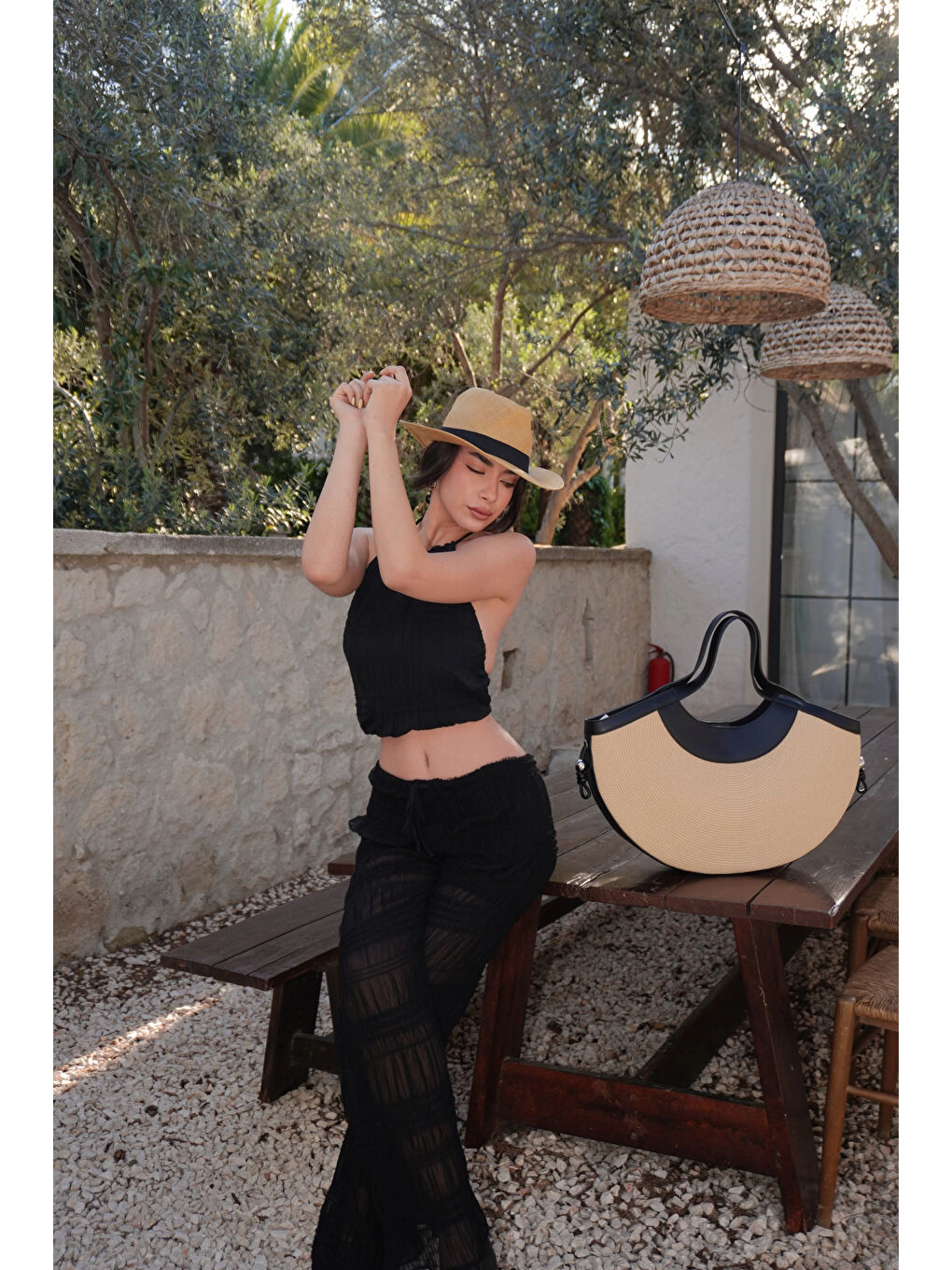 Karışık Kadın Siyah Gipeli Crop Takım 1040-4063-2