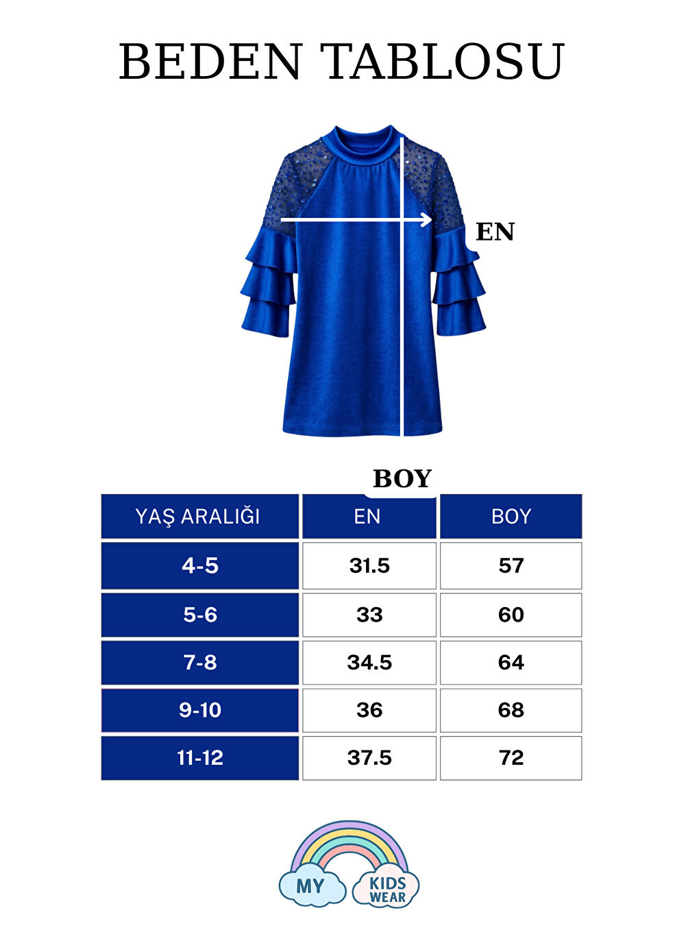 Mavi Kız Çocuk Özel Günler İçin Kadife Çocuk Elbisesi 4-12 Yaş 12102-1