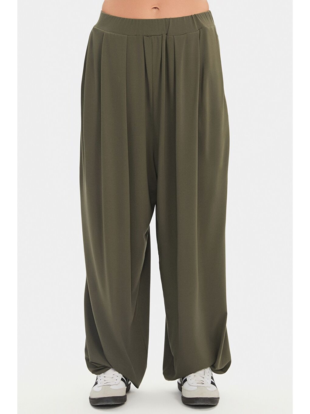 Haki Kadın Rayon Karışımlı Wide Leg/Geniş Paça Dökümlü Pantolon-1