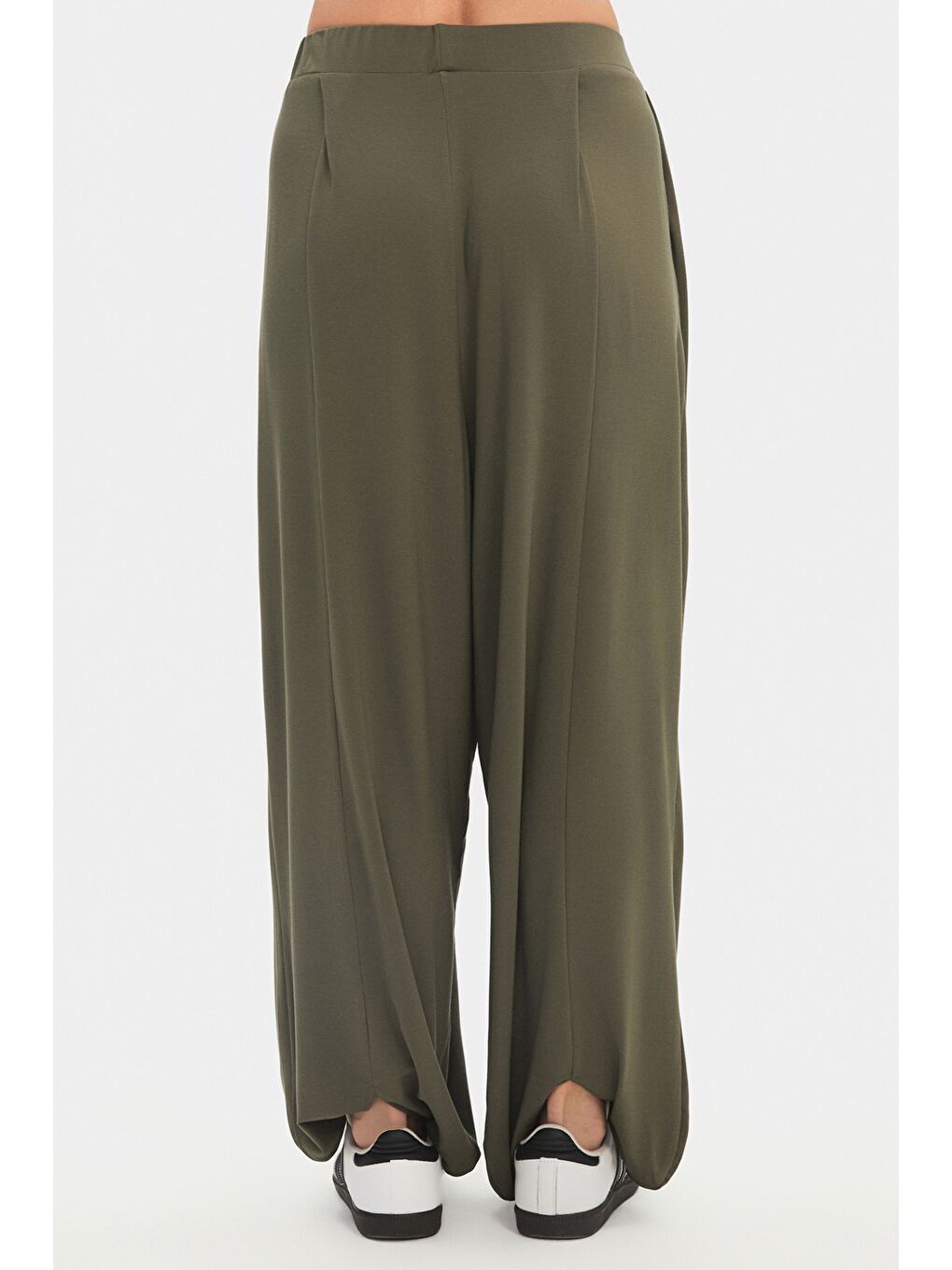 Haki Kadın Rayon Karışımlı Wide Leg/Geniş Paça Dökümlü Pantolon-2