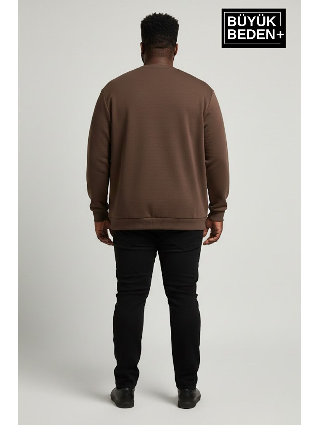 Kahverengi Erkek Büyük Beden NY Newyork Baskılı Bisiklet Yaka ince Sweatshirt SPR26BSW956-15-2