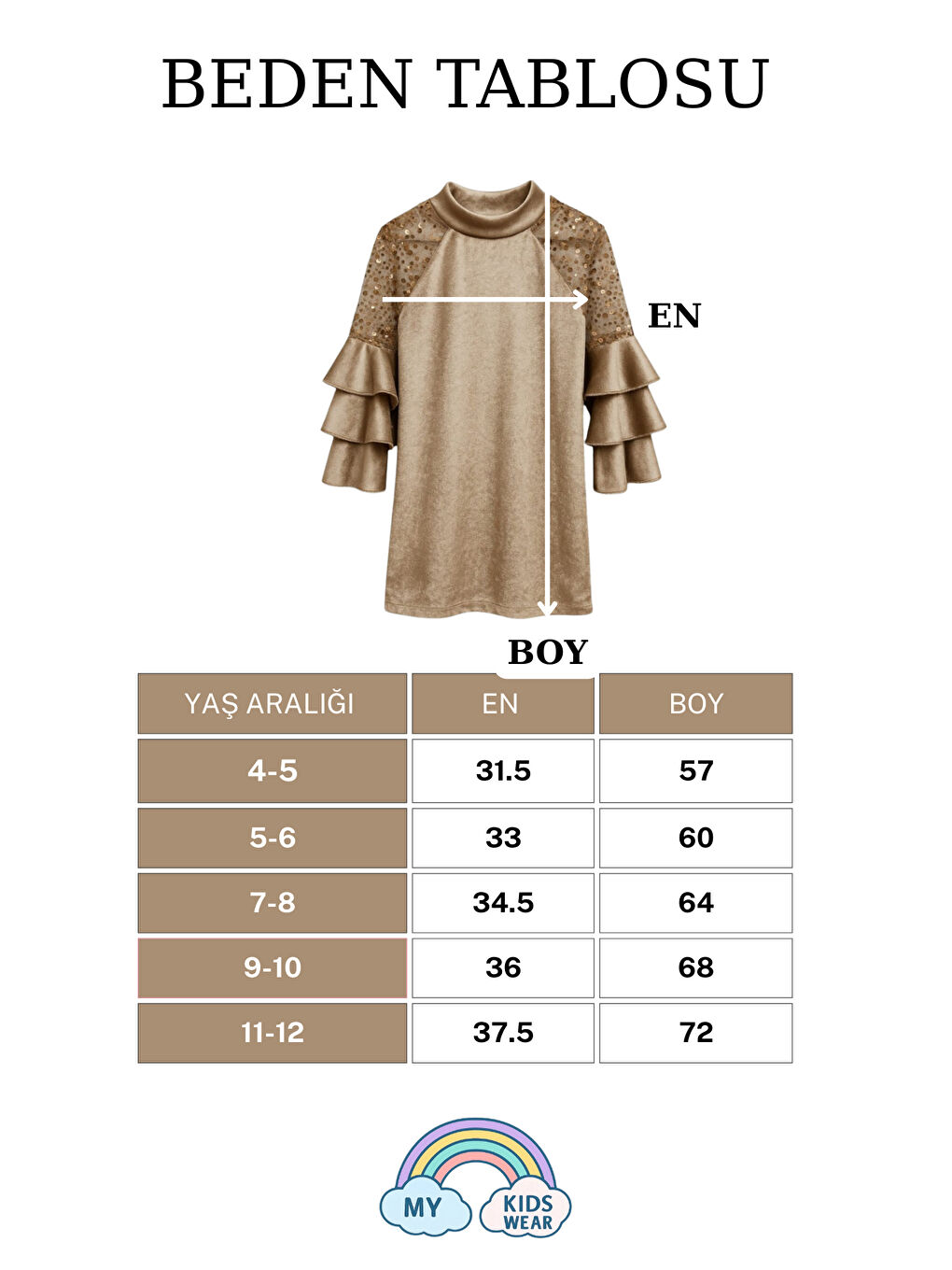 Bej Kız Çocuk Özel Günler İçin Kadife Çocuk Elbisesi 4-12 Yaş 12105-1