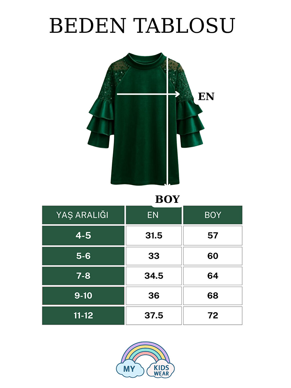 Yeşil Kız Çocuk Özel Günler İçin Kadife Çocuk Elbisesi 4-12 Yaş 12108-1