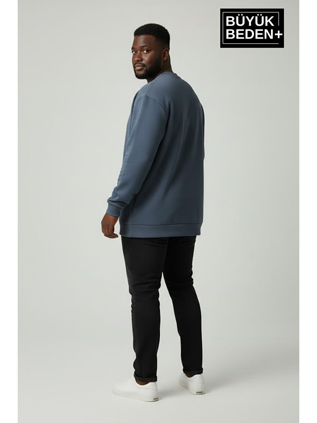 İndigo Erkek Büyük Beden M Baskılı Bisiklet Yaka ince Sweatshirt SPR26BSW956-13-1