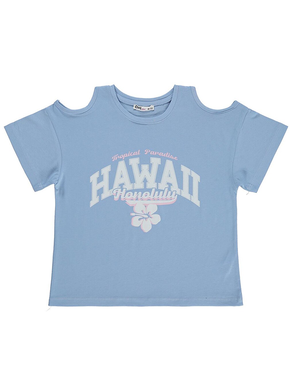 Turkuaz Girls Hawaii Baskılı 10-13 Yaş Tişört - Mavi