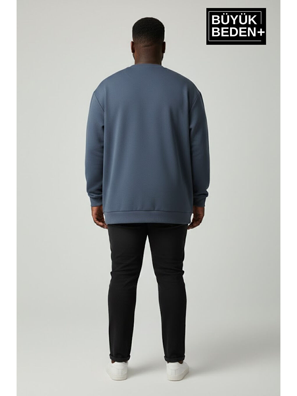 İndigo Erkek Büyük Beden M Baskılı Bisiklet Yaka ince Sweatshirt SPR26BSW956-13-2