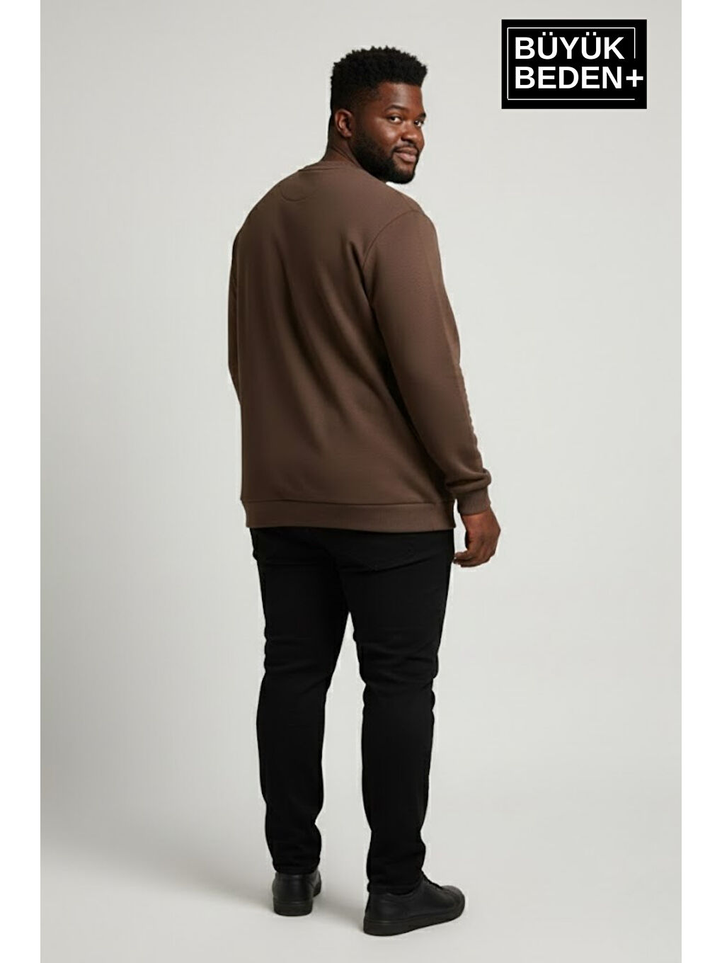 Kahverengi Erkek Büyük Beden M Baskılı Bisiklet Yaka ince Sweatshirt SPR26BSW956-13-1