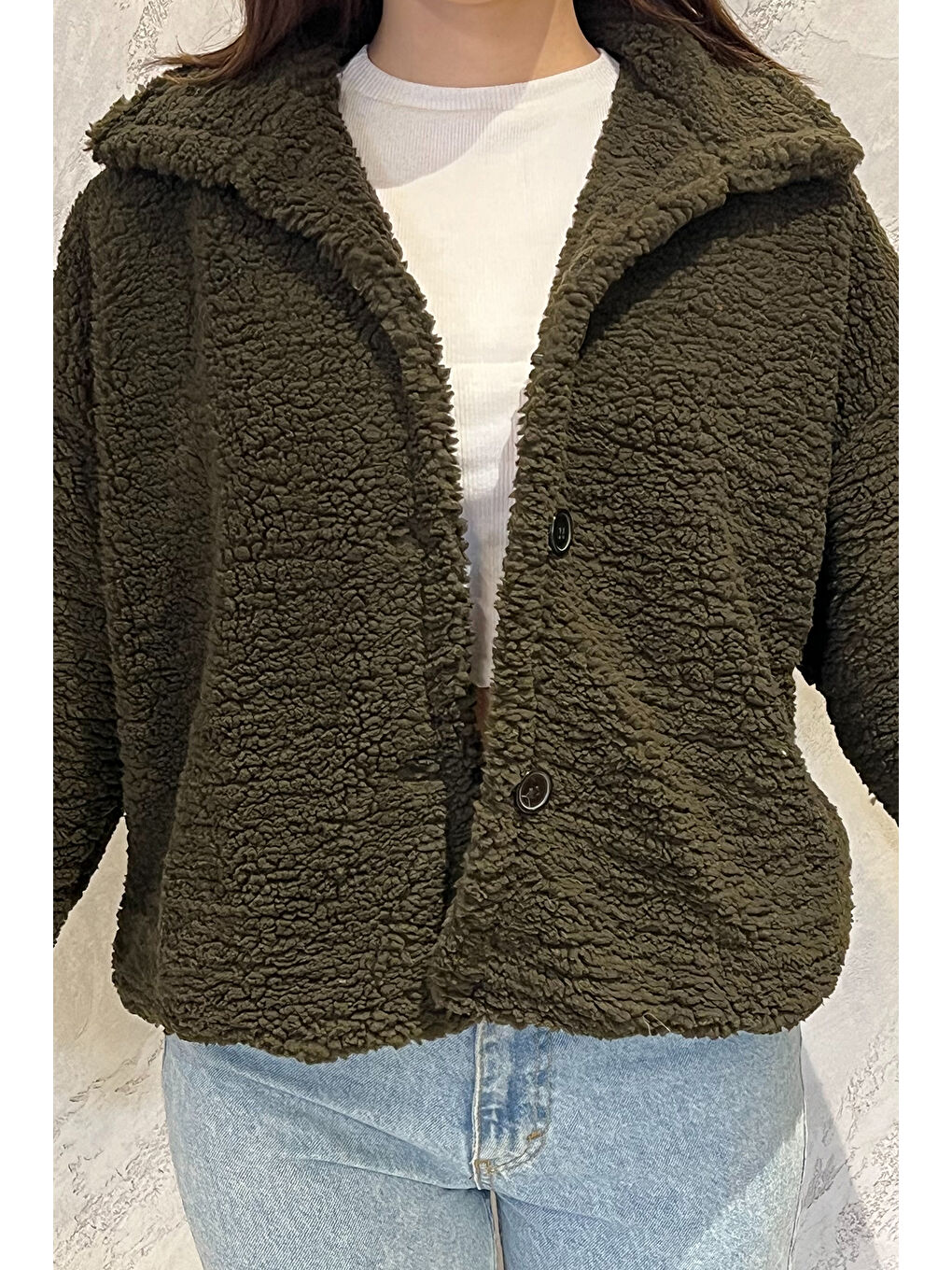 Haki Kadın Astarlı Pelüş Ceket-2