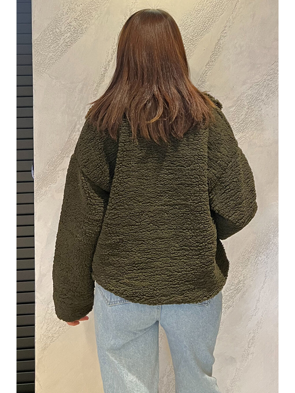 Haki Kadın Astarlı Pelüş Ceket-3