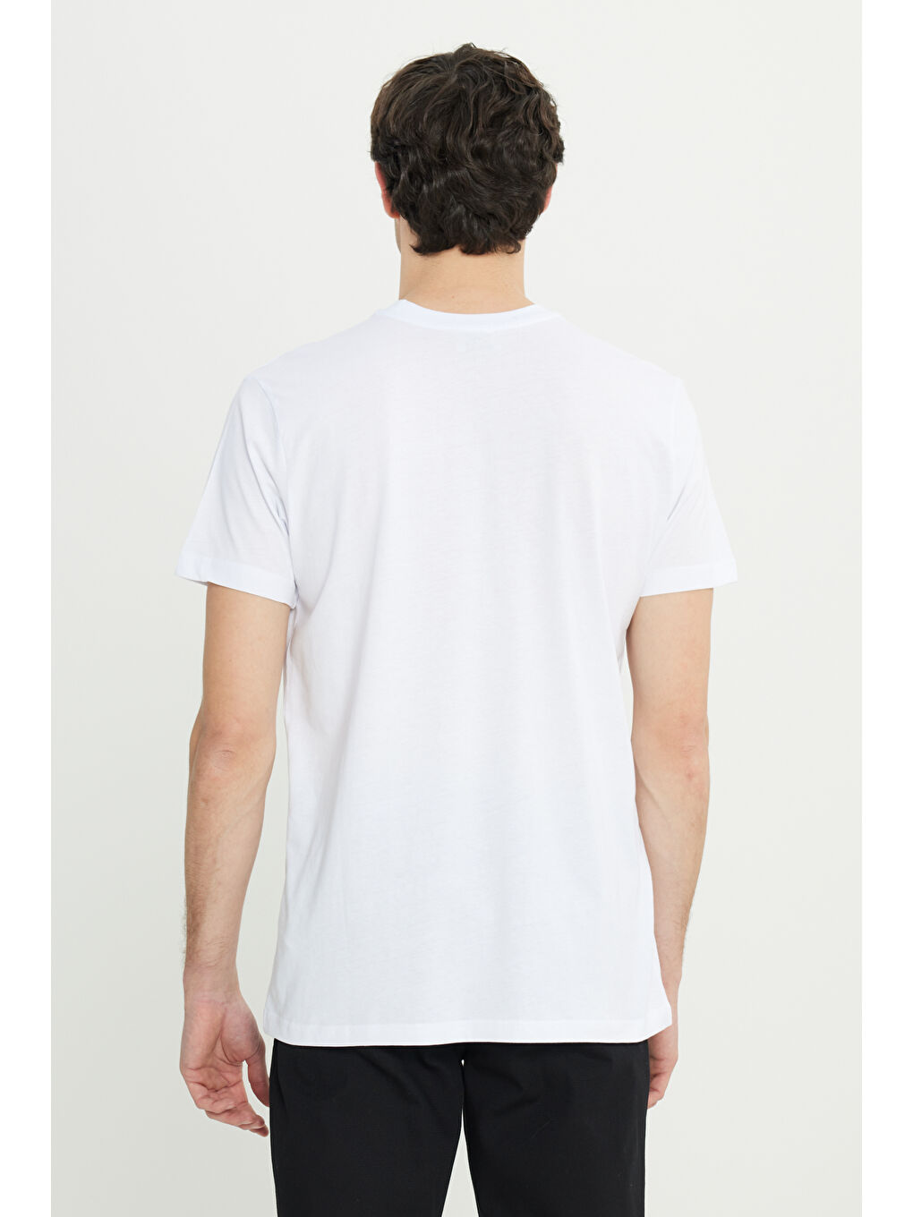 Erkek Beyaz Oversize Bol Kesim Bisiklet Yaka %100 Pamuk Kısa Kollu Desenli Tişört-4