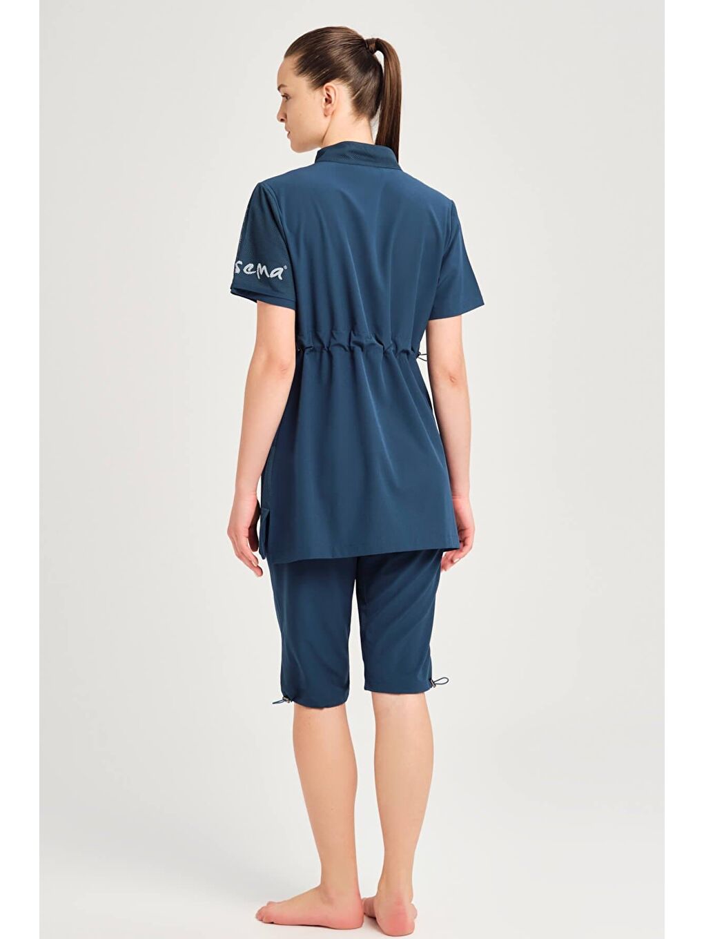 File Cep Detaylı Kısa Kol Fermuarlı Yeşil 4 Parça Yarı Kapalı Mayo Takımı 2843-2