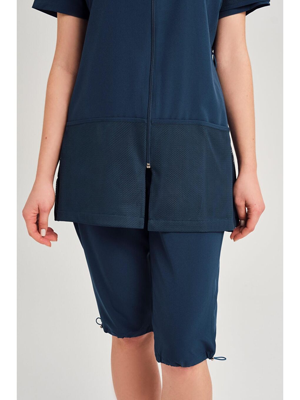 File Cep Detaylı Kısa Kol Fermuarlı Yeşil 4 Parça Yarı Kapalı Mayo Takımı 2843-4