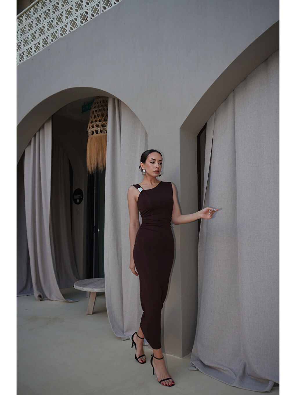 Karışık Kadın Kahve Tokalı Elbise 0994-0102