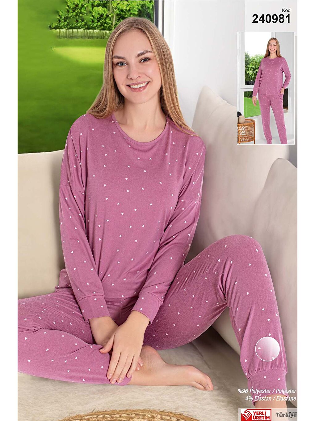 Kadın Napoli Uzun Kol Pijama Takımı 240981 Pembe01-2