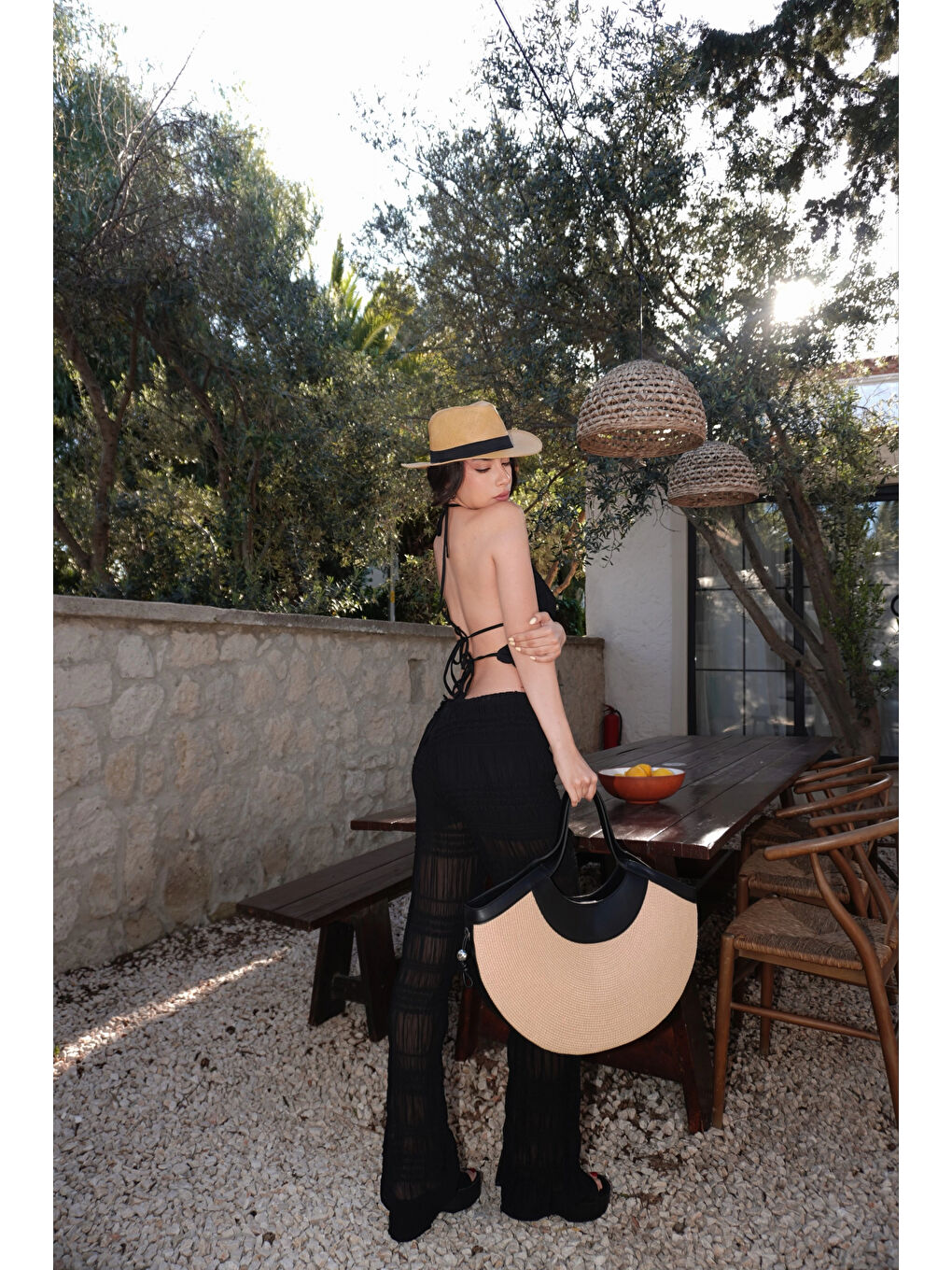 Karışık Kadın Siyah Gipeli Crop Takım 1040-4063-4