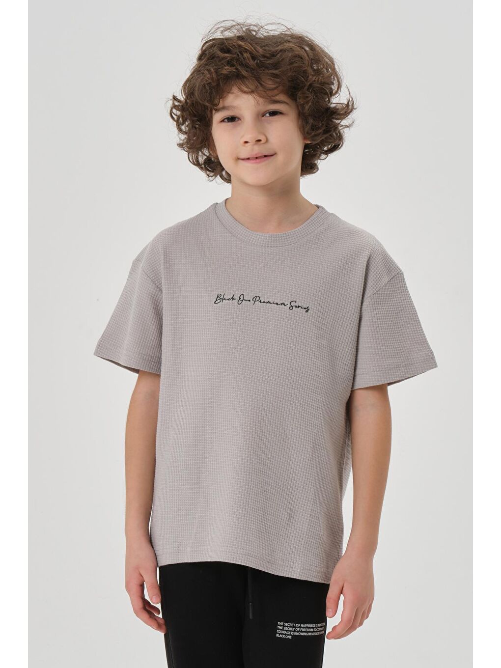 Gri Erkek Çocuk Waffle Kumaş Yazlık T-Shırt-1