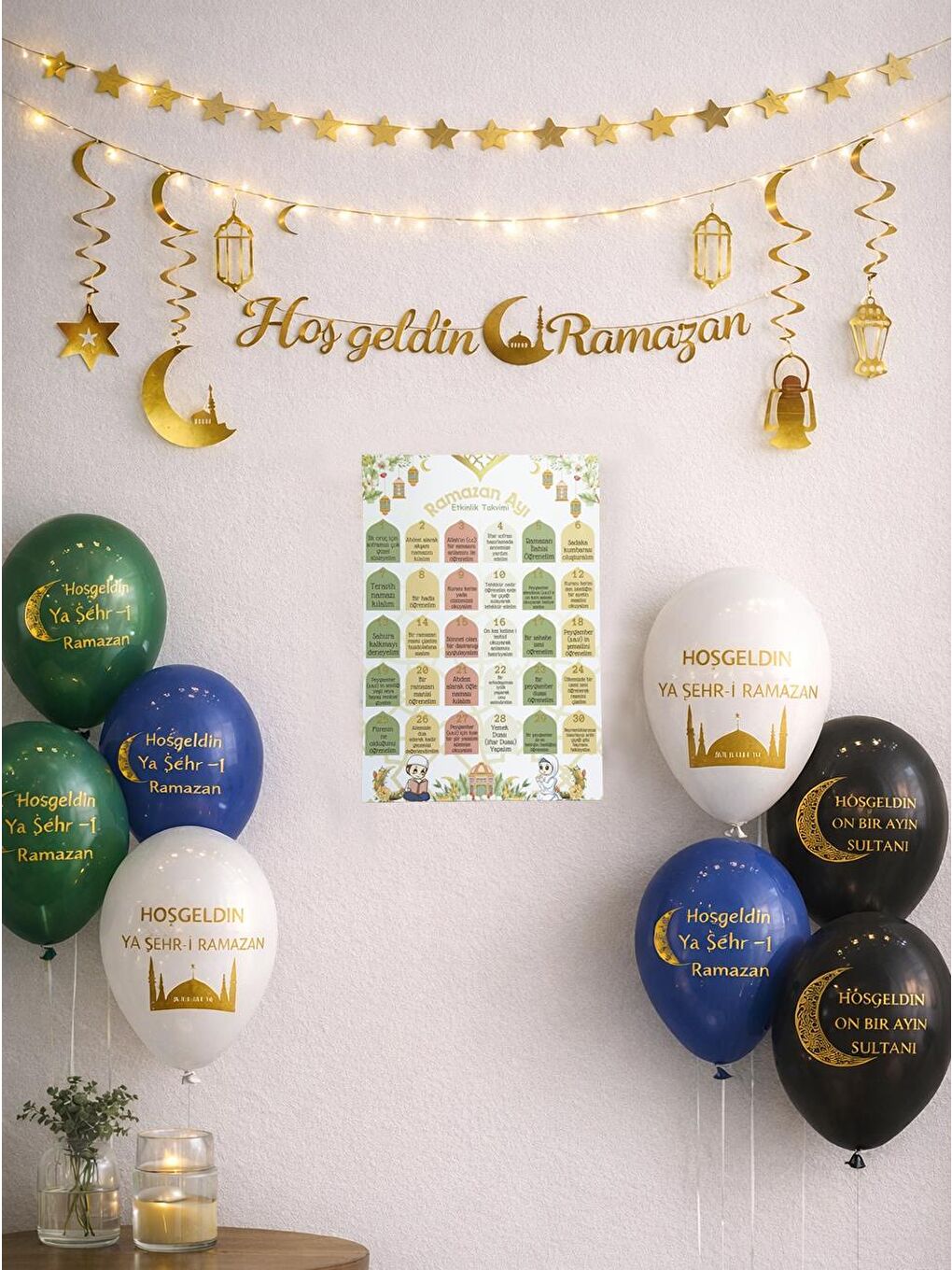 Karışık Lüks Hoşgeldin Ramazan Dekor Seti – Altın Detaylı Süsleme Seti