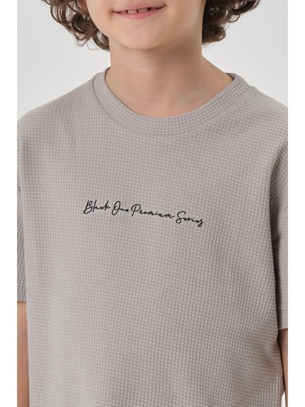 Gri Erkek Çocuk Waffle Kumaş Yazlık T-Shırt-2