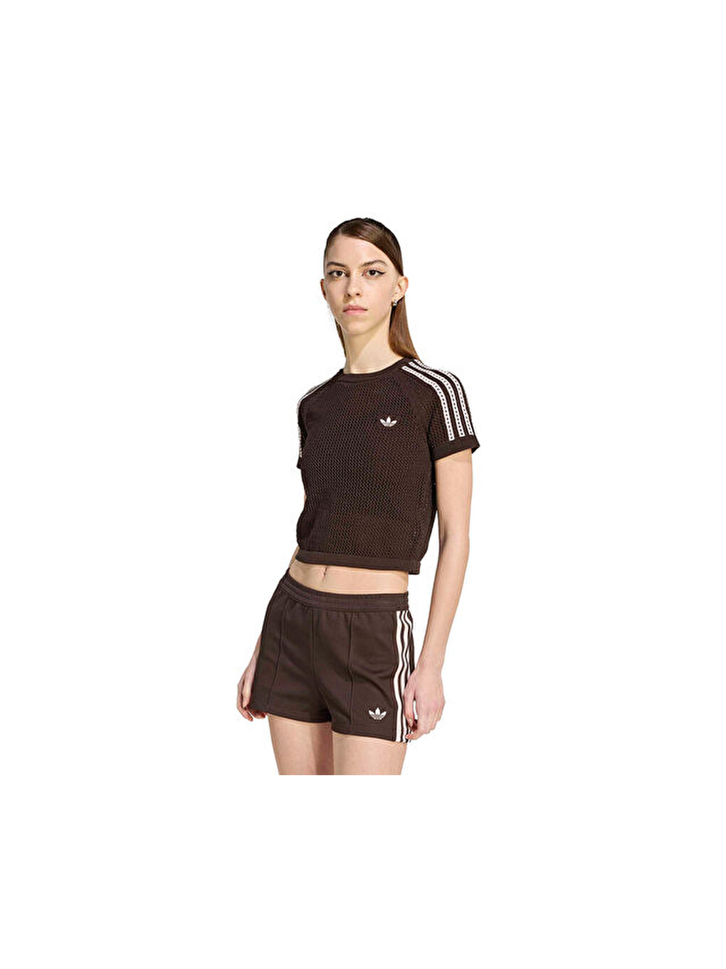 Crochet Tee Kadın Günlük Tişört Kc6480 Kahverengi-1