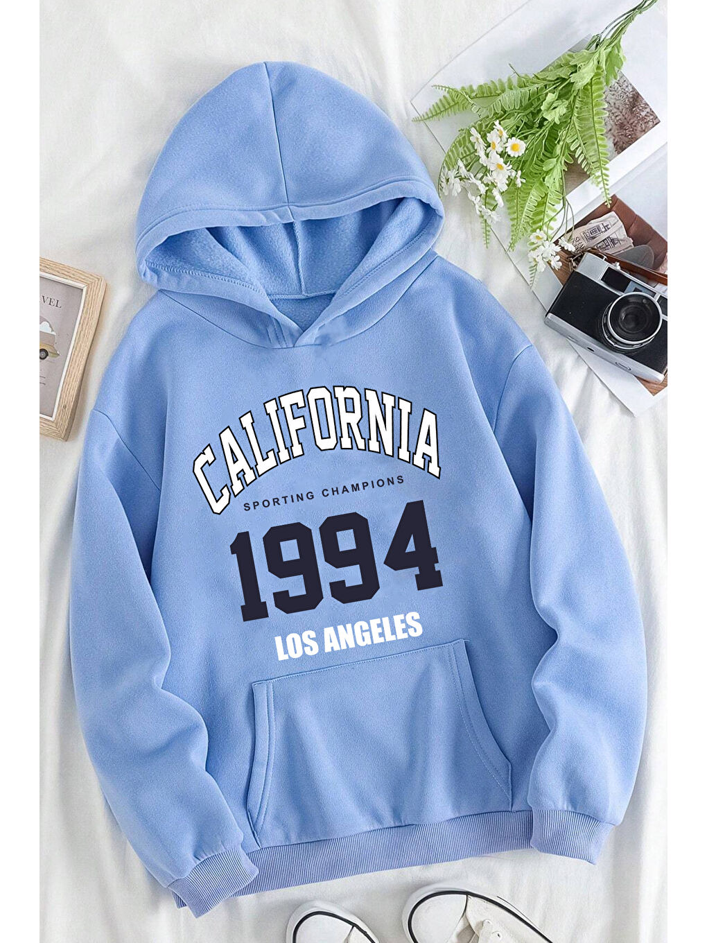 uyguntarz Bebek Mavisi California Baskılı Oversize Sweatshirt