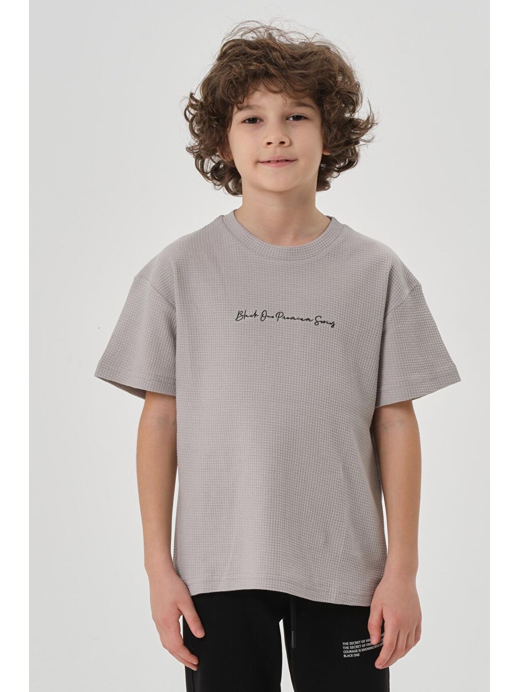 Gri Erkek Çocuk Waffle Kumaş Yazlık T-Shırt-3