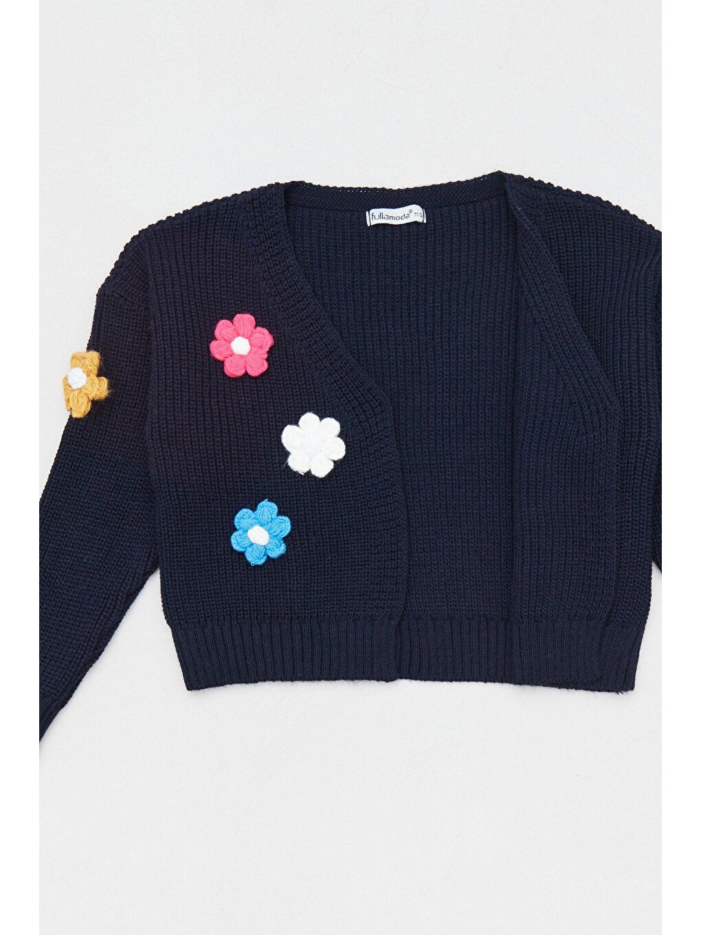 Lacivert Çiçek Motifli Kız Çocuk Triko Hırka-1