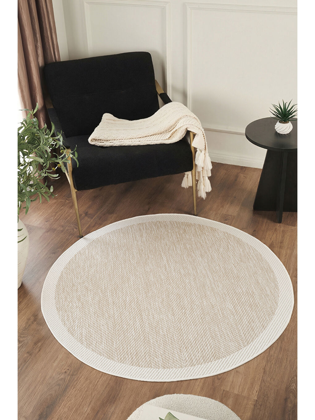 Sisalux 3085 Bej Krem Yuvarlak Sisal Dokuma Jüt Kilim Hav Toz Vermez Mutfak Oda Halısı-200x200