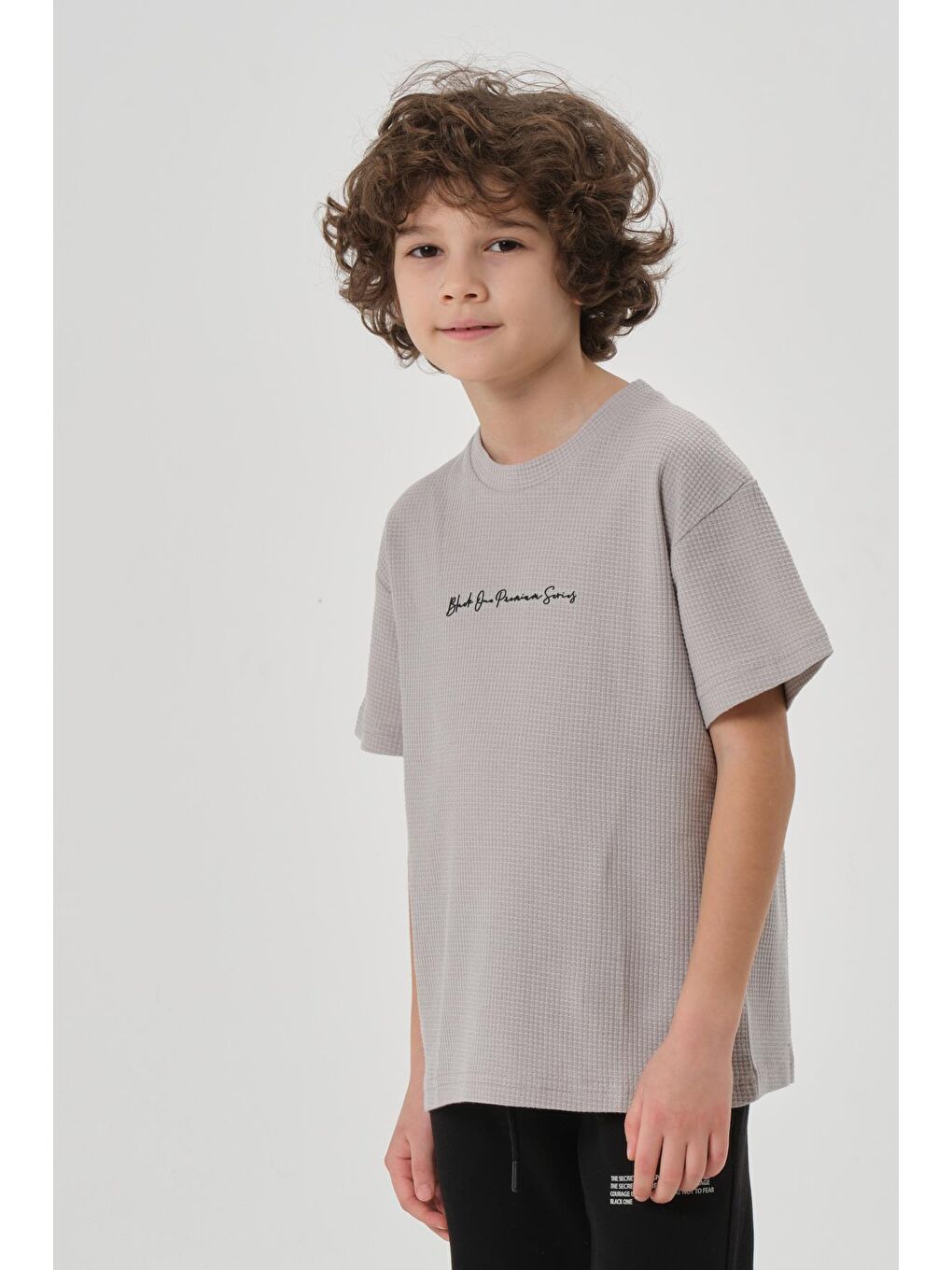 Gri Erkek Çocuk Waffle Kumaş Yazlık T-Shırt-4