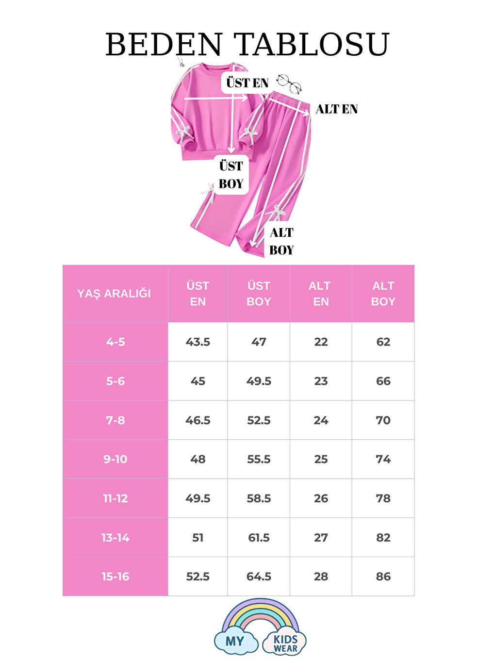 Pembe Kız Çocuk Çift Şerit Kurdele Eşofman Takımı 4-16 Yaş 12143-1
