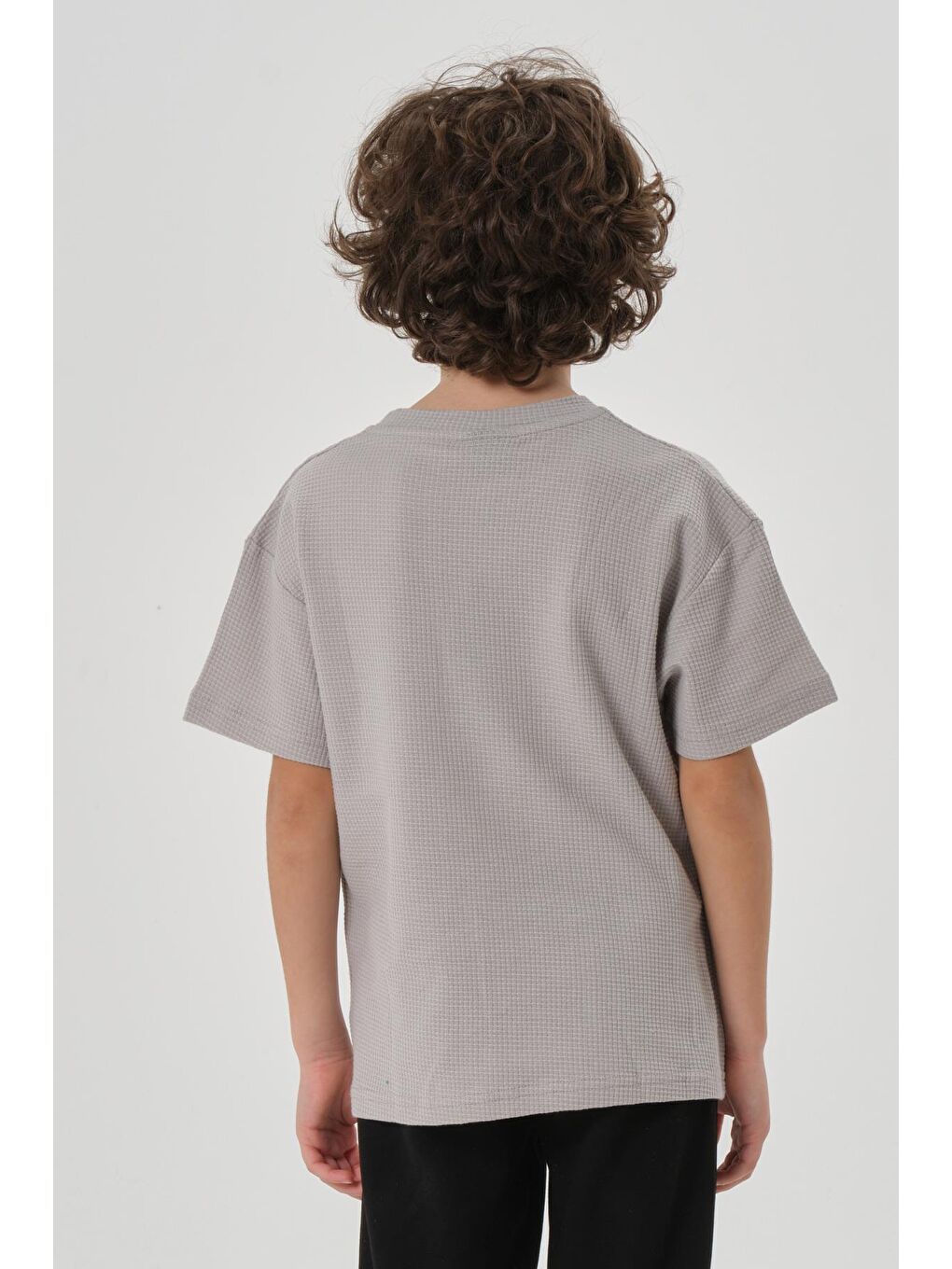 Gri Erkek Çocuk Waffle Kumaş Yazlık T-Shırt-5