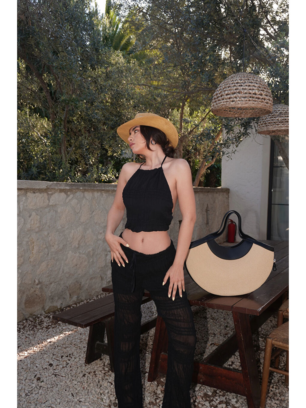 Karışık Kadın Siyah Gipeli Crop Takım 1040-4063-5