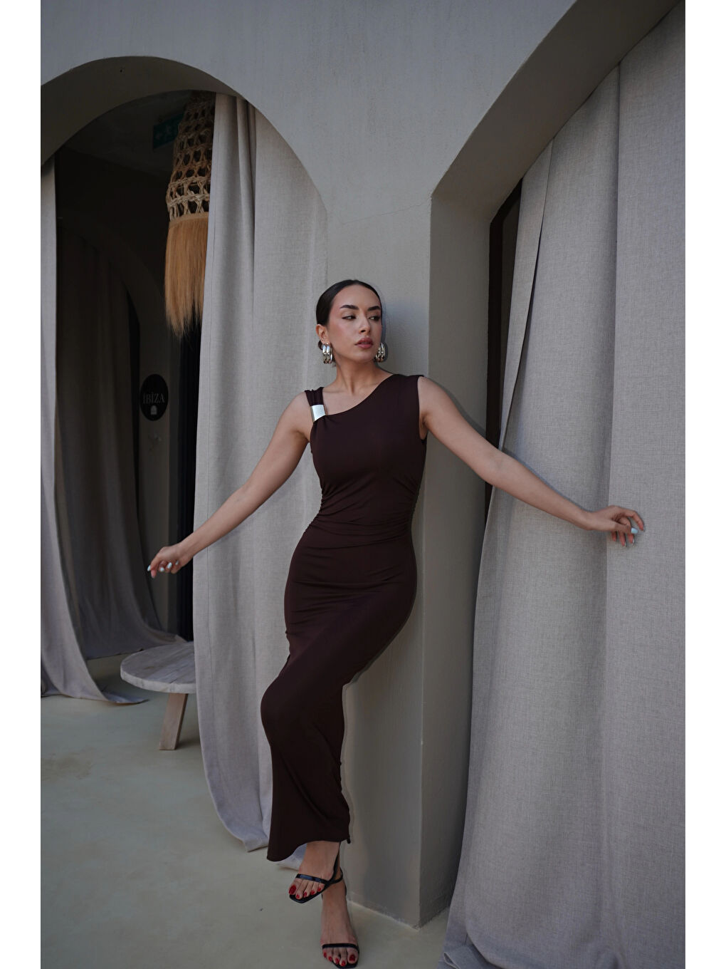 Karışık Kadın Kahve Tokalı Elbise 0994-0102-1