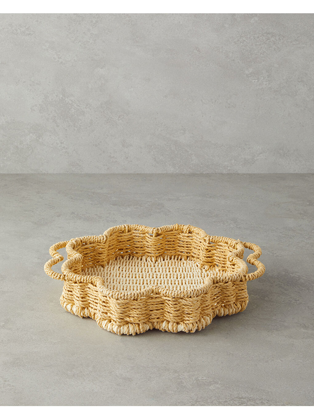 Bej Flore Kağıt İp Dekoratif Tepsi 25x5 cm Natural-1