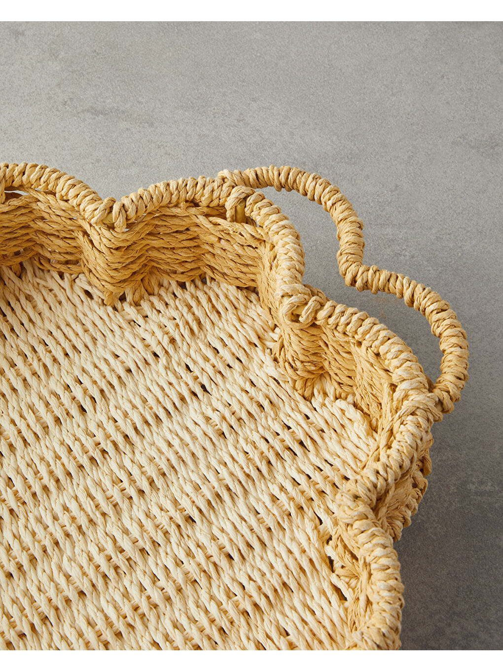 Bej Flore Kağıt İp Dekoratif Tepsi 25x5 cm Natural-2