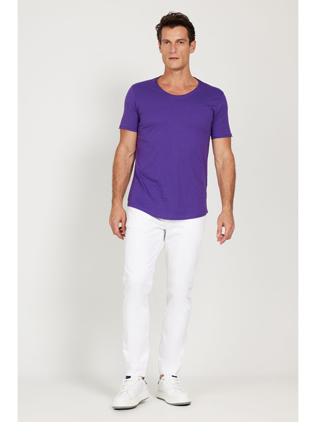Erkek Mor Standart Fit Normal Kesim Bisiklet Yaka %100 Pamuk Kısa Kollu Tişört-1