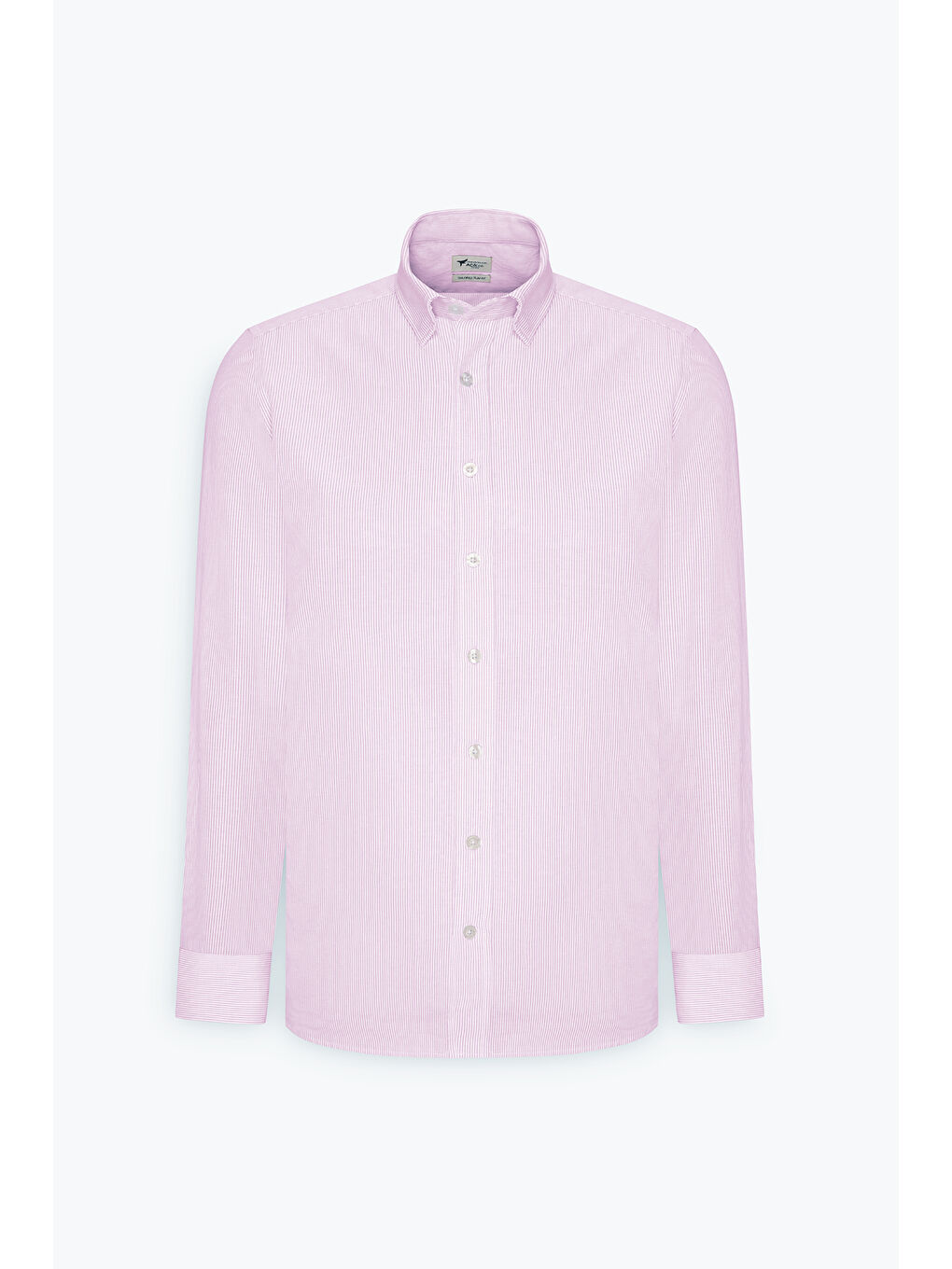 Erkek Beyaz-Pembe Slim Fit Dar Kesim Gizli Düğmeli Yaka Pamuklu Çizgili Gömlek-6