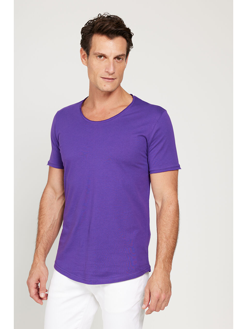 Erkek Mor Standart Fit Normal Kesim Bisiklet Yaka %100 Pamuk Kısa Kollu Tişört-2