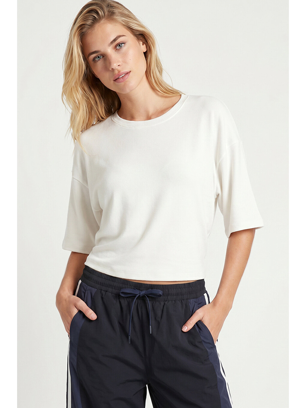 Ekru Yarasa Kollu Basic Modal T-shirt EKRU LUB0357