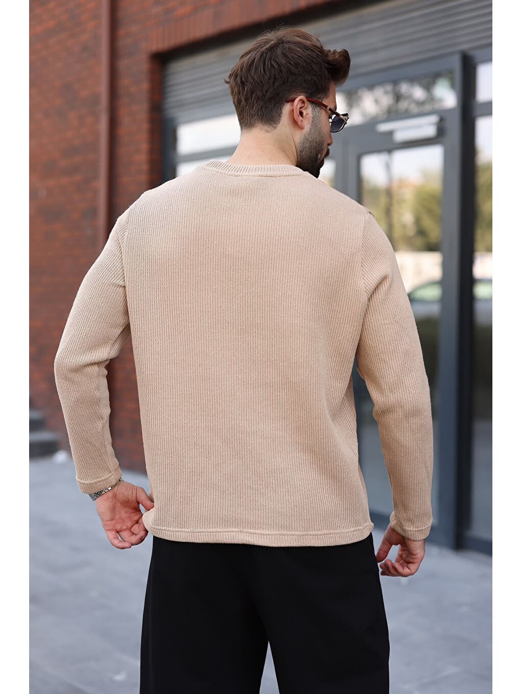 Bej Bisiklet Yaka Fermuar Detaylı Erkek Triko Sweatshirt E7209-3