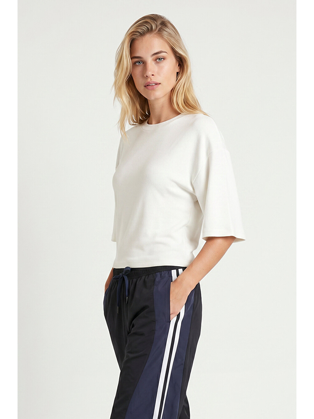 Ekru Yarasa Kollu Basic Modal T-shirt EKRU LUB0357-3