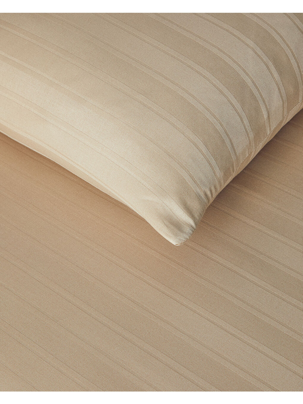 Sarı Lior Çizgili Pamuk Saten Çift Kişilik Nevresim Takımı Gold-3