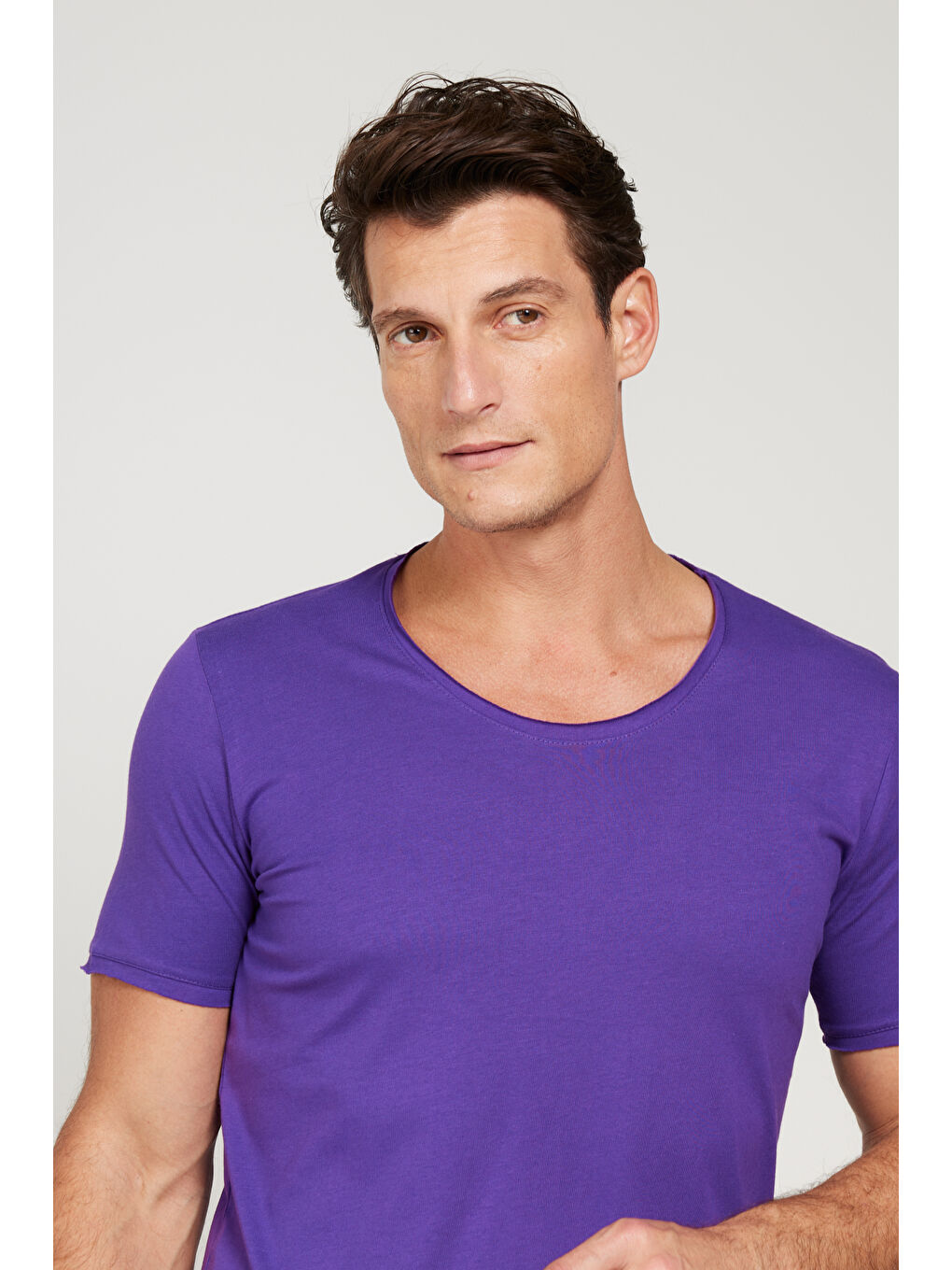 Erkek Mor Standart Fit Normal Kesim Bisiklet Yaka %100 Pamuk Kısa Kollu Tişört-3