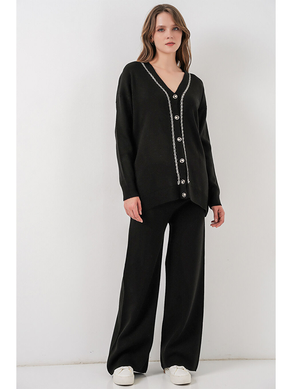 Kadın Hırka Pantolon Triko İkili Takım 15956 - Siyah