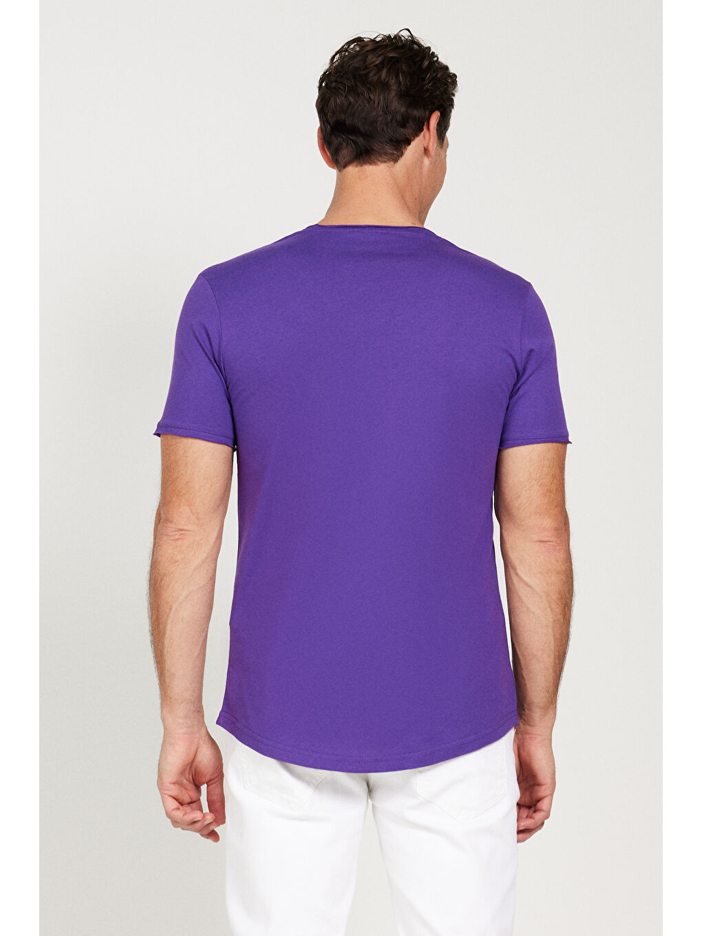 Erkek Mor Standart Fit Normal Kesim Bisiklet Yaka %100 Pamuk Kısa Kollu Tişört-4